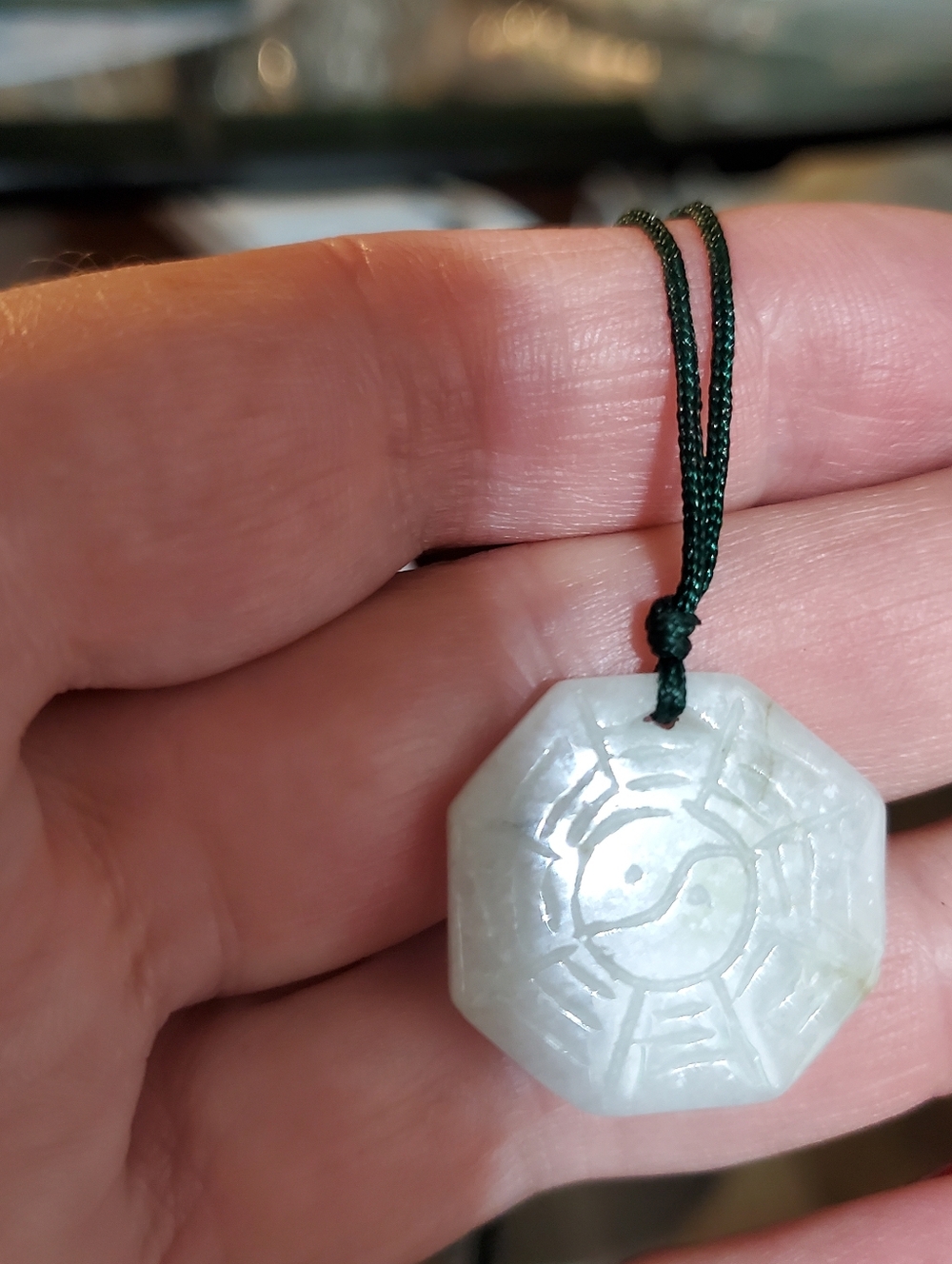 Hand-Carved White Genuine Jade Yin Yang Pendant Necklace